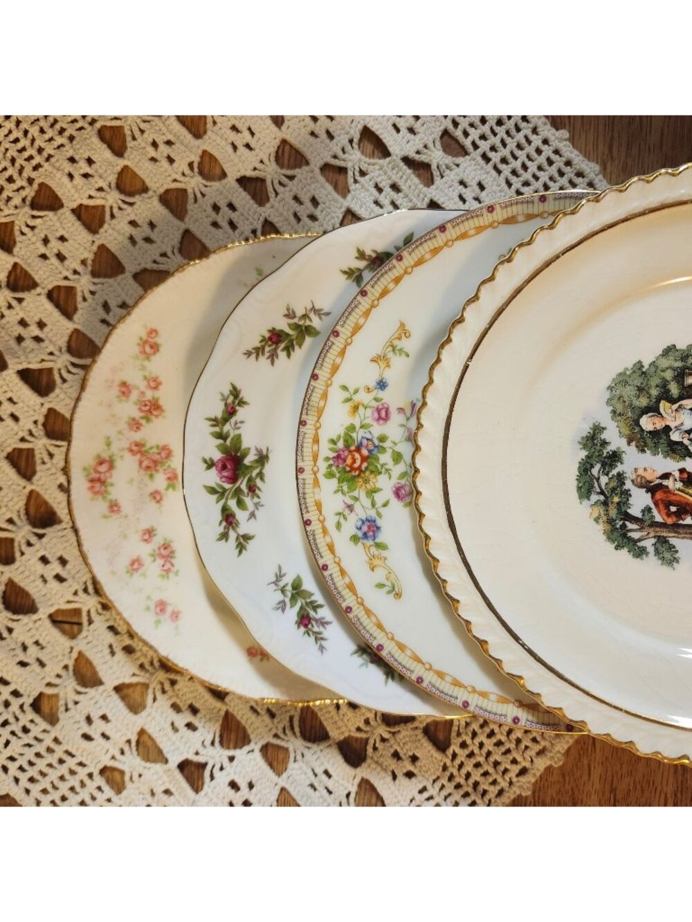 4- Mismatched Dessert Cake Plates ~6.25" Fine China Gold Rims Porcelain Eclectic